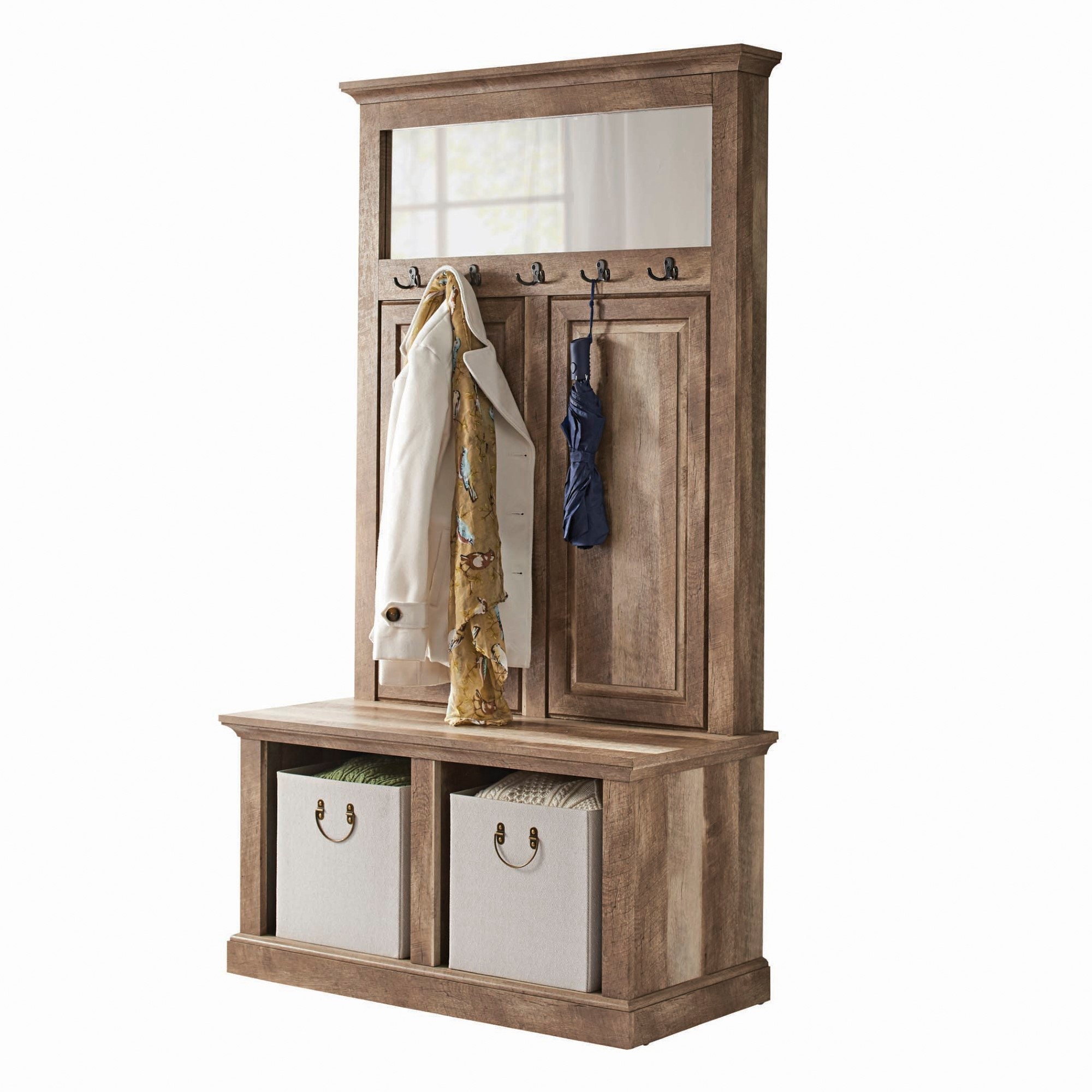 Hall Tree Wood Entryway Coat Rack Rustic Farmhouse Storage Etsy