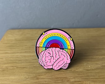Neurodivergent Club! Großer Emaille Pin, Button, Anstecker: Autismus, Spektrum, ADHD ADHS, Awareness Mental Health, Equality, Brain, Mind
