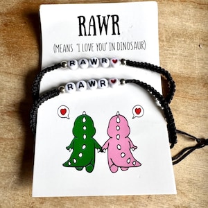 T-Rex Friends! 2 Makramee Armbänder mit Spruch Roar und Herz, Dino, Dinosaurier, Freundschaftsarmband, Freunde, Liebe, Cute, Anime, Geschenk