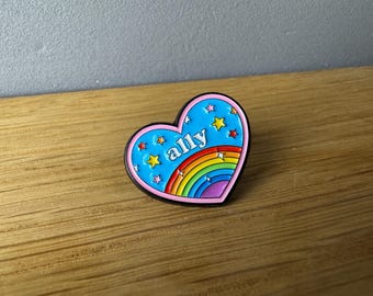 Ally Rainbow Pin! Enamel Button: Rainbow, Pride Flag, Queer, LGBTQ, Equality, Transgender, Nonbinary, Trans, Bi, Protect, Enby