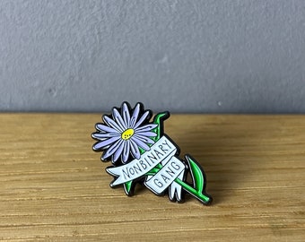 Metall Emaille Pin Brosche, Anstecker: Nonbinary Gang, Rip Gender Roles, LGBTQ, Queer, Trans, Equality, Pronouns, Pronomen, Blume, CSD Pride
