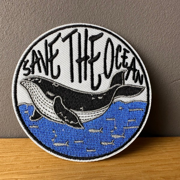 Save the Ocean! Zum Bügeln: Whale Aufnäher, Patch, Badge, Wal, Umwelt, Save the Planet, Meer, Naturschutz, Awareness Umweltschutz no plastic