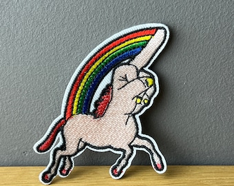 Rainbow Middle Finger Unicorn! Zum Bügeln Aufnäher, Patch, Badge: LGBTQ, queer, Pride CSD, Regenbogen, Femininst Punk, Mittelfinger, Gender