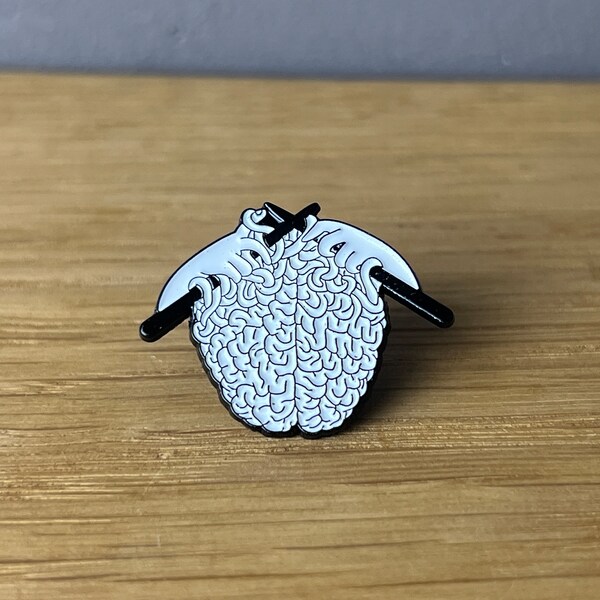 Brain knitting! Enamel pin, badge or iron-on patch: brain knitting, knitting needle, wool, crotchet, wool, ADHD, ADHD autism, handmade