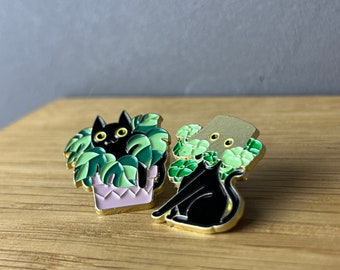 Funny Plant Cats! Emaille Pin, Anstecker, Button, Katze Blumentopf, Blume, Catmom Catdad Kitten, Kitty, Pflanze, Cats Meow, stupid, Monstera