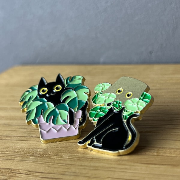 Funny Plant Cats! Emaille Pin, Anstecker, Button, Katze Blumentopf, Blume, Catmom Catdad Kitten, Kitty, Pflanze, Cats Meow, stupid, Monstera