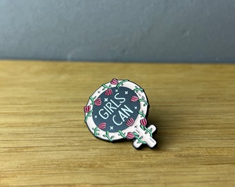 Girlpower! Metall Emaille Pin, Anstecker, Button: Flowers, Feminist, Womens rights, equality, Queer Ally, Rage, Punk, Girls can, Support