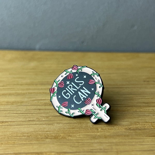 Girlpower! Metall Emaille Pin, Anstecker, Button: Flowers, Feminist, Womens rights, equality, Queer Ally, Rage, Punk, Girls can, Support