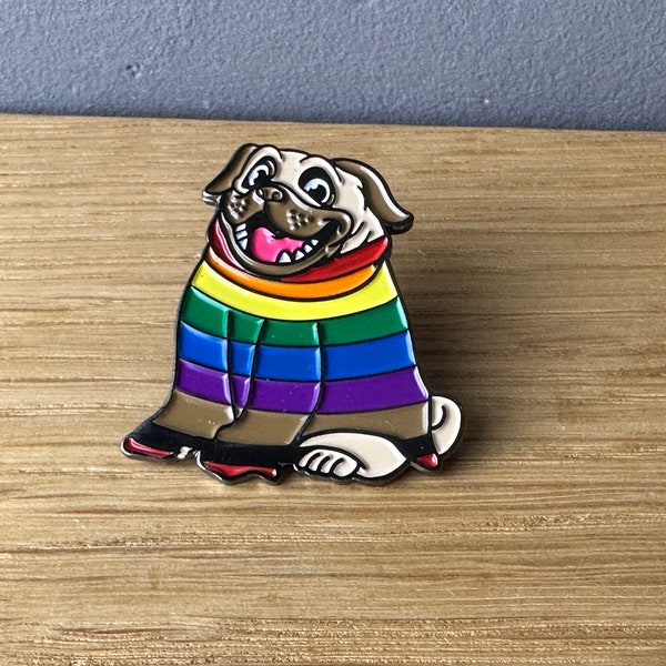 Pride Flag Doggo! Big Metall Emaille Pin Button Anstecker Regenbogen Queer, LGBTQ, Feminist Equality, Nonbinary, Hund, Dog cute, Pride Flag