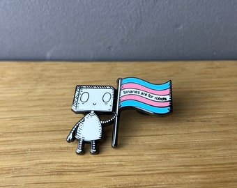 RIP Gender Roles! Metall Emaille Pin, Button, Anstecker Robot, Binaries, LGBTQ, Queer Trans Equality Pride Transgender Roboter, Crash Cistem