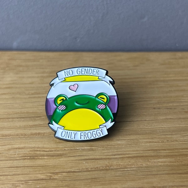 No Gender only FRoGgy! Emaille Pin Brosche, Anstecker: Frosch, Frog, Nonbinary Gang, Queer, LGBTQ, Genderfluid, Pride Flag, Nichtbinär Proud