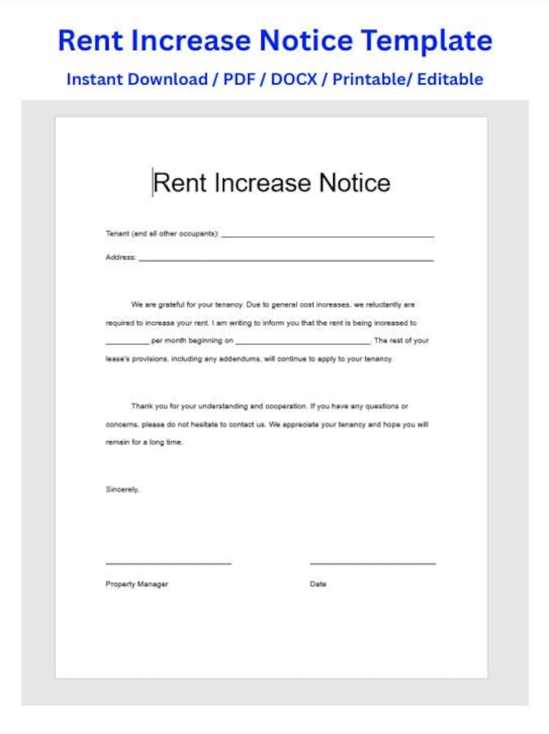Rent Increase Notice, Rent Increase Form, Rent Increase Letter, Rent