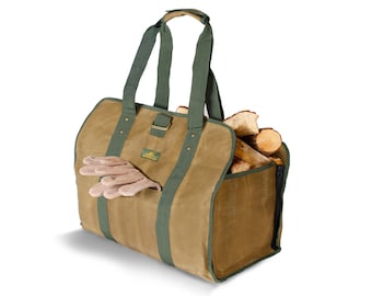 2-in-1 Waxed Canvas Firewood Carrier, Log Carrier for Firewood, Firewood Bag, Canvas Firewood Log Carrier Handles, Firewood and Camping Tote