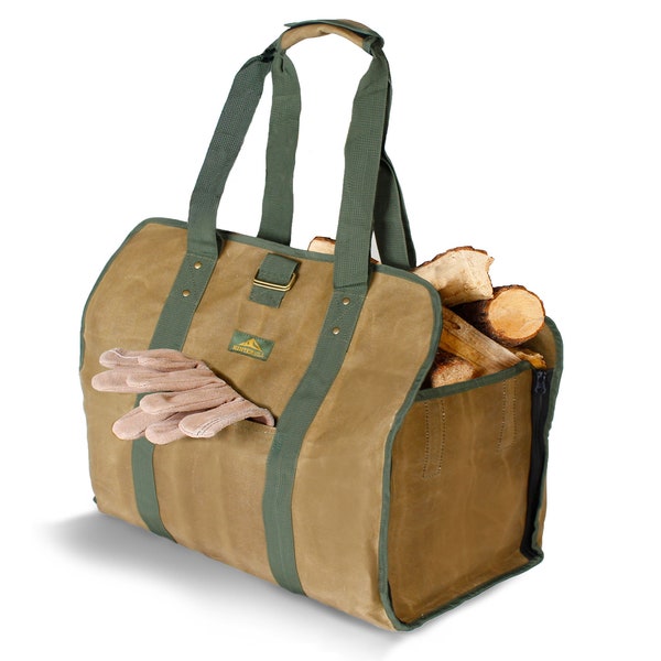 2-in-1 Waxed Canvas Firewood Carrier, Log Carrier for Firewood, Firewood Bag, Canvas Firewood Log Carrier Handles, Firewood and Camping Tote