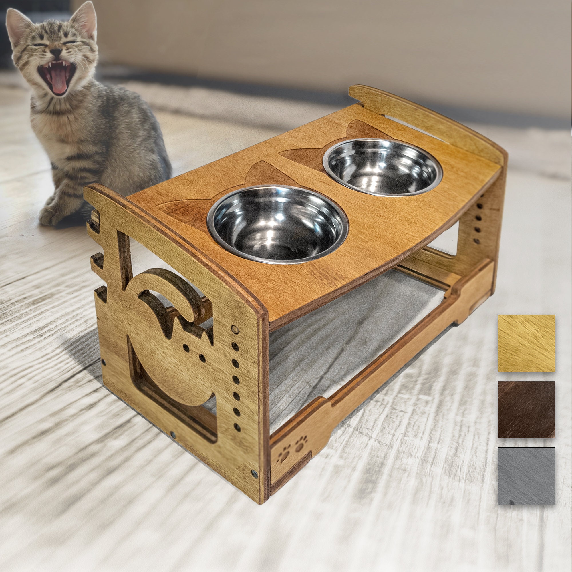 Elevated Dual Cat Food Bowl Holder. Adjusts Height and Angle Etsy