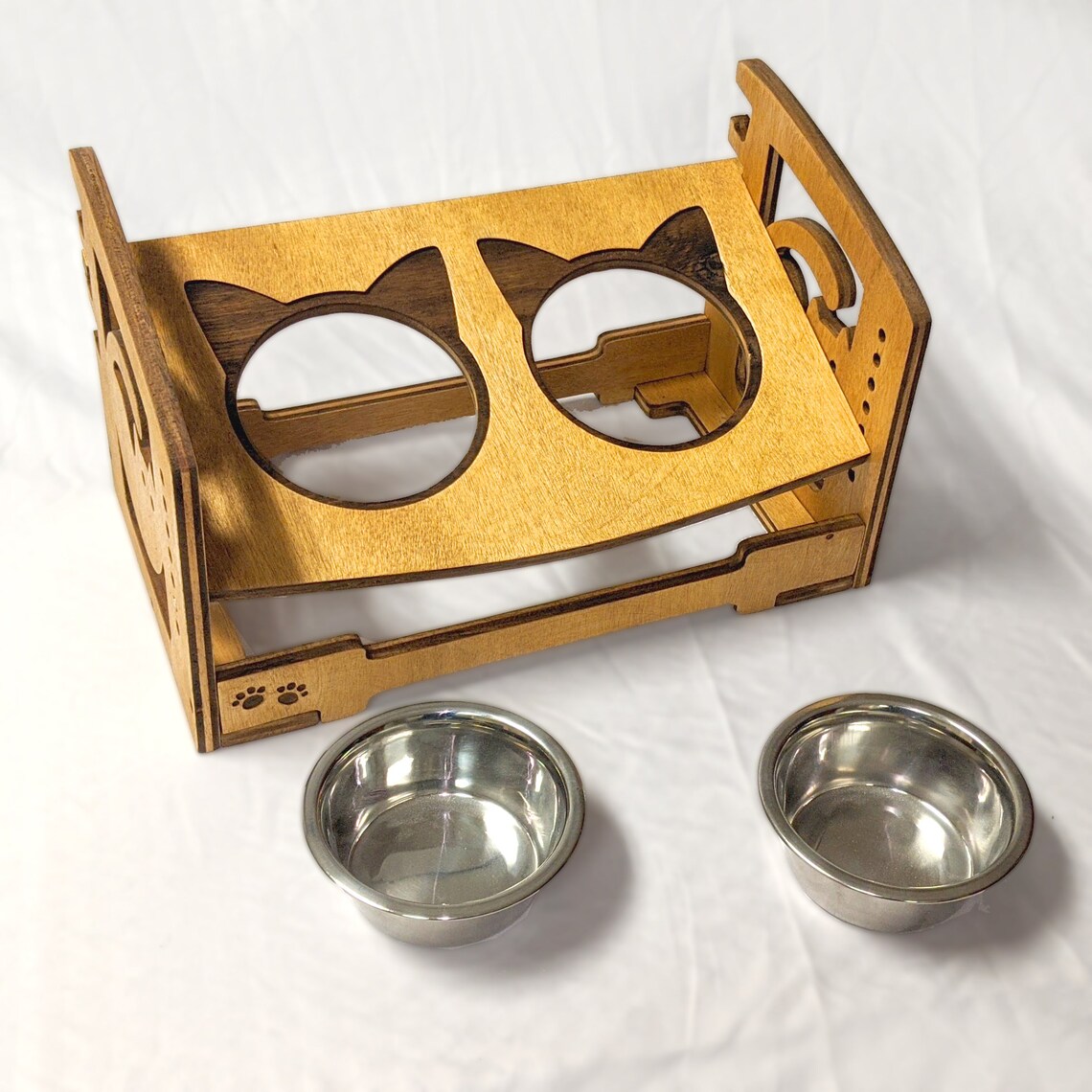 Elevated dual cat food bowl holder. Adjusts height and angle Etsy