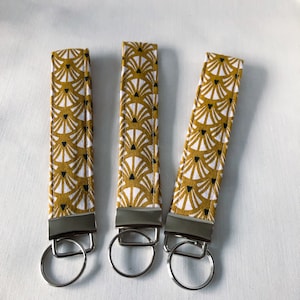 Mustard Cotton Keychain Wristlet: Boho Car Key Fob Lanyard