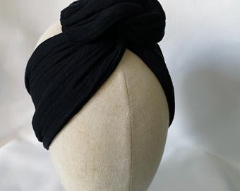 Boho Black Turban Head Wrap, Wire Headband For Women, Adjustable Retro Turban, Muslin Hairband