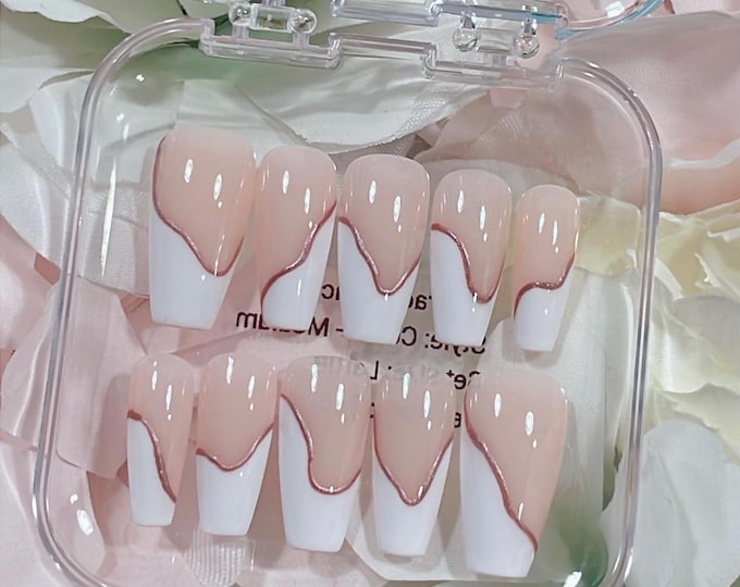 Abstract French Press on Nails | Rose Gold-lined Press on Nails | Classic Nails | Ready to Ship (RTS)