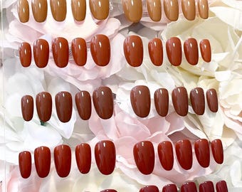 Neutral/Brown Bundle | 6 sets of hand painted solid colour press on nails | Nail bundle | Extra short to Long nails