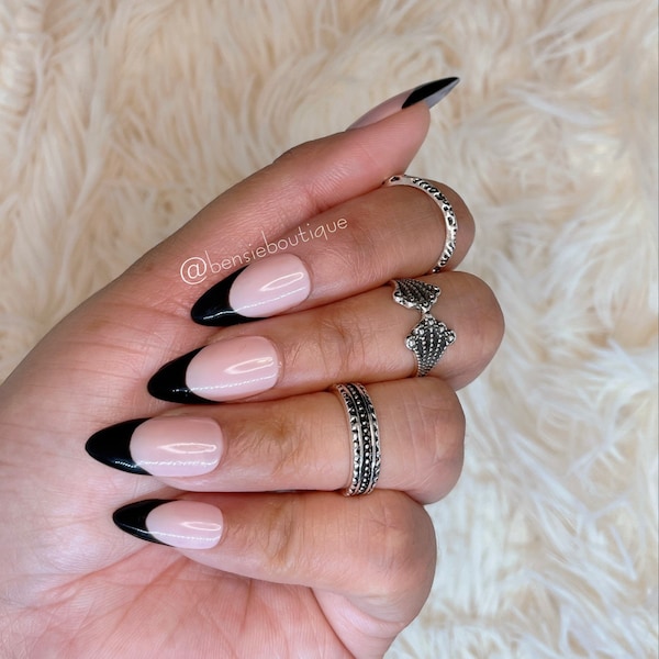 Black French Tip Manicure | Deep French Manicure | press on nails | customizable colours