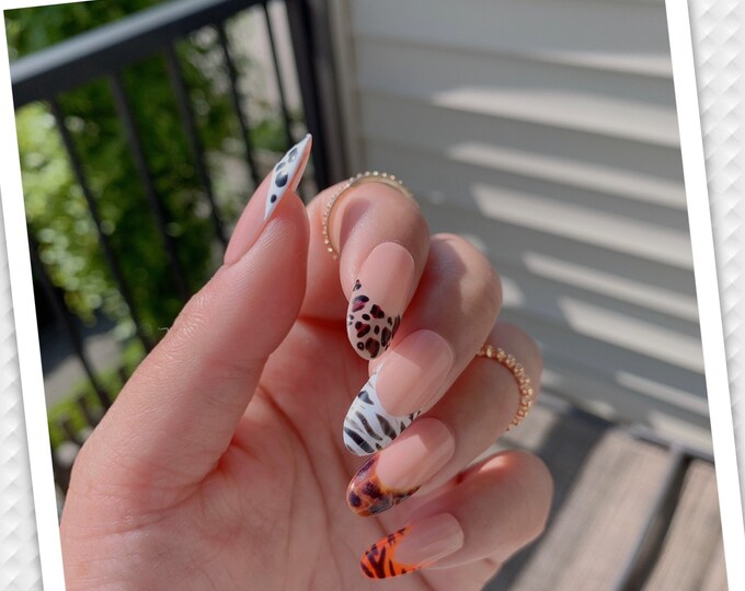 Walk on the Wild Side | Animal Print | French Tip Nails | customizable base colour | press on nails