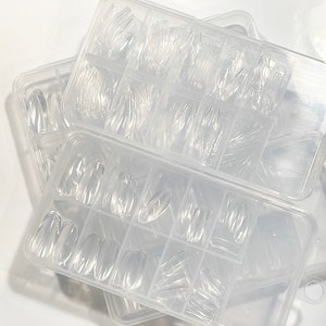 Boxed 100 Clear Nail Tips - Full Cover Blank Nails - DIY - Medium Coffin - Long Coffin - Short Square - Long Stiletto - short oval - squoval
