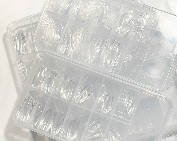 Boxed 100 Clear Nail Tips - Full Cover Blank Nails - DIY - Medium Coffin - Long Coffin - Short Square - Long Stiletto - short oval - squoval