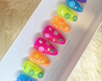 Tutti Frutti | Jelly Fruit Nails | Glitter Nails | 3D Nails | Neon Nails | Extra short to 3XL Press on Nails