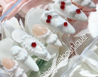Cake Press On Nails: White French Tip Dessert Nails