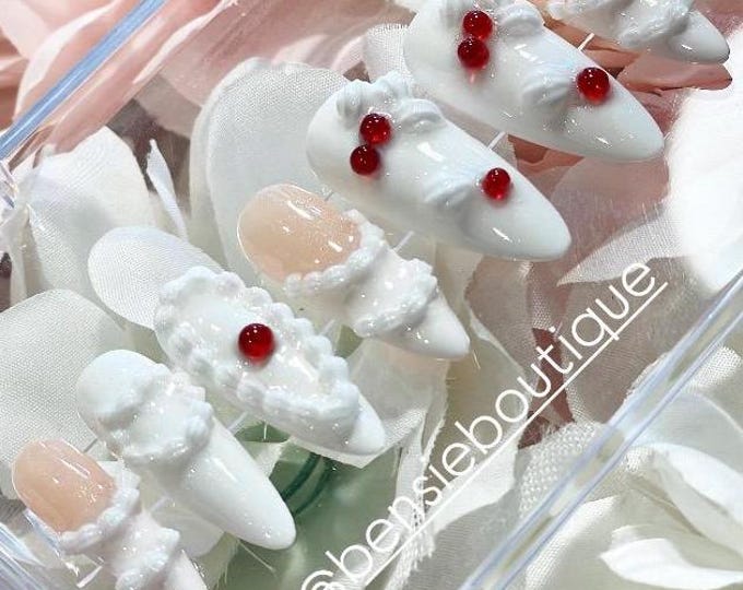 Cake Nails w/ French Tips | Frosting Nails | Dessert Nails | Icing Nails | White Nails | Birthday Nails | extra short to 3XL nails