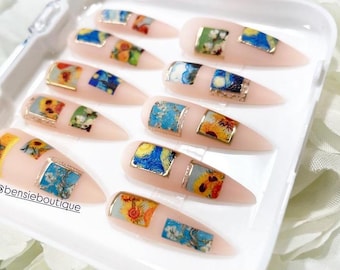 Art History Press On Nails: VG Starry Night Sunflowers Decals