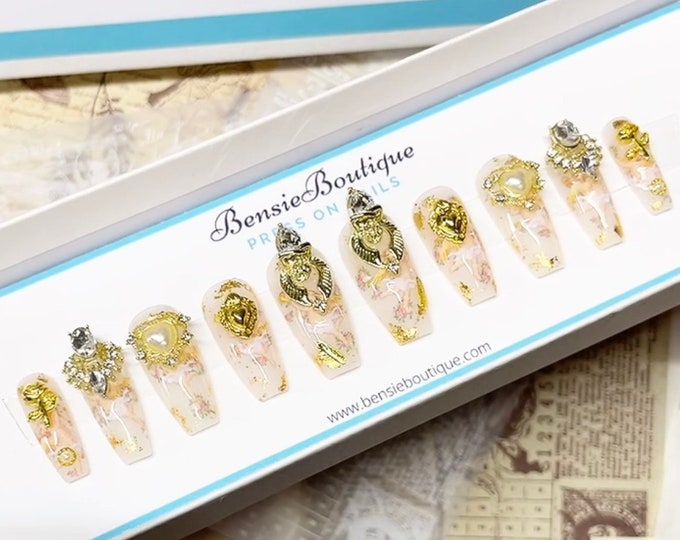 SISTINE | Renaissance | Angels | Cherubs | Clouds | Gold Foil | Sparkly Nails | 3D Nail Art | Jelly Nails | short and long press on nails