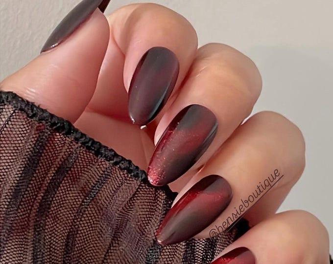 Jelly Red Cat eye Press on Nails| Mystical Nails | Vampy Nails | cat eye nails | bloody red nails  | jelly nails | press on nails Canada USA