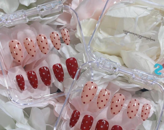 Polka Dotties | Hand painted polka dot print nails | customizable colours | Press on Nails