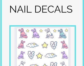 Kawaii Cupid Bunny | Valentines Nail Waterslide Decals Nail Stickers | Heart Decals | Transparent Decals | DIY | journaling