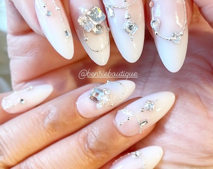 Necklace Nails | Dainty 3D Douyin Ombré Press on Nails | Chandelier Nails | Trendy Nails | Pink and White Nails | Limited shapes and lengths