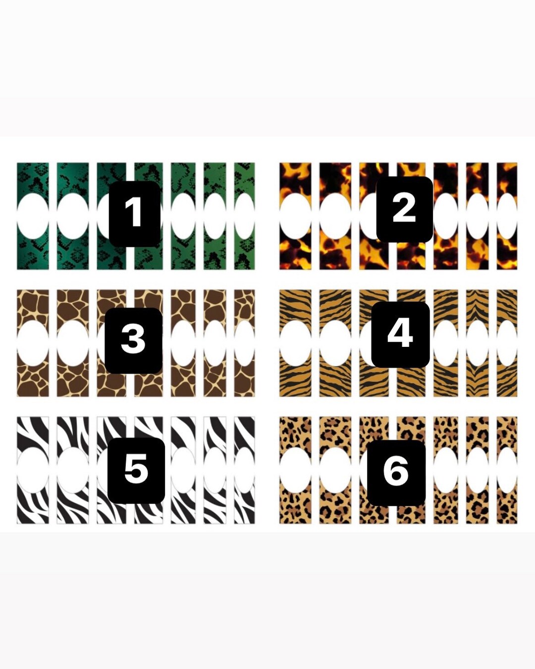 Animal Print French Tip Waterslide Decals Accent Nails Clear Decals