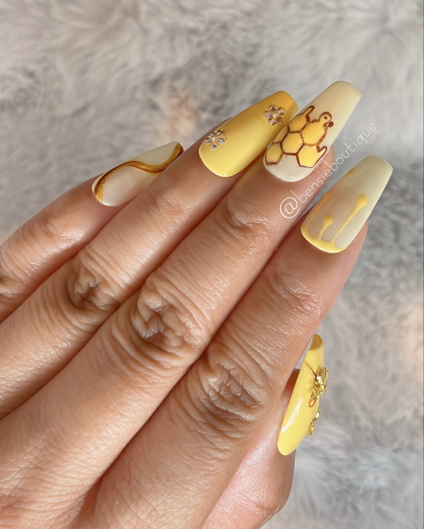 Sweet as Honey Honeybee Press on Nails Honeycomb Nails Honey Nails Yellow Nails Flower Rhinestone Nails Press on Nails Etsy