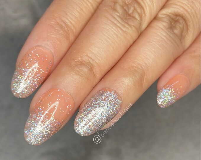 Holographic Glitter Press on Nail Tips | Nude Nails | Glitter Nails | Holo nails | press on nails | Syrup Nails