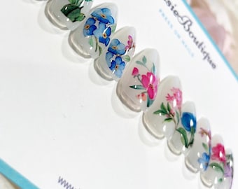 Milky White Press On Nails: Oversized Flower Nail Art