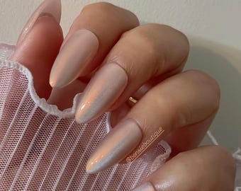 Pink Aura Cat eye Chrome Press on Nails| Unicorn Nails | Glazed Donut Nails | Chrome | Holo | Milky nails | press on nails Canada USA