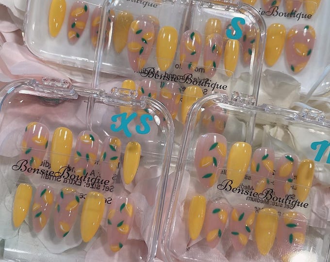 Limoncello | Yellow Lemons Press on Nails | Almond Nails | Ready to Ship (RTS)