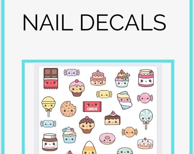 Kawaii Desserts Nail Decals | Chocolate | Cupcake | Donut | Waterslide Decals | Nail Stickers | Transparent Decals | DIY