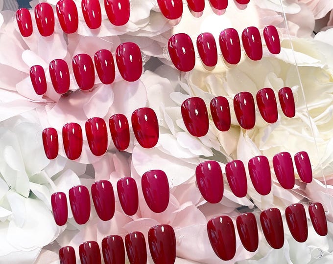 Red/Burgundy Bundle | 6 sets of hand painted solid colour press on nails | Nail bundle | Extra short to Long nails