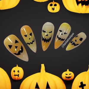 Candy Corned jack o lantern ombré press on nails | Handmade Jelly Halloween Nails | spooky nails | extra short to 3XL nails