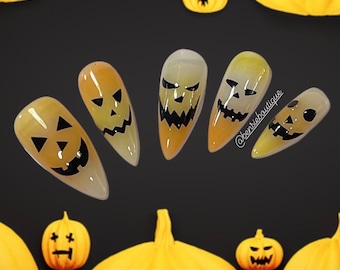 Candy Corned jack o lantern ombré press on nails | Handmade Jelly Halloween Nails | spooky nails | extra short to 3XL nails