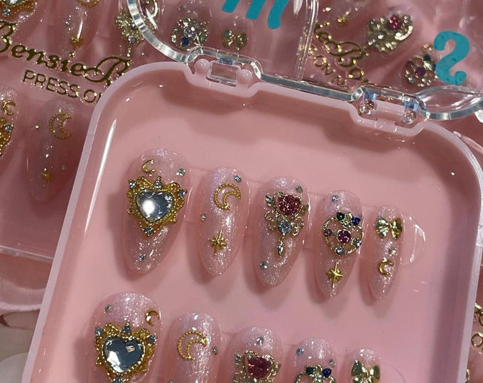 Magical Girl: 3D Charms and Pink Glitter Nails