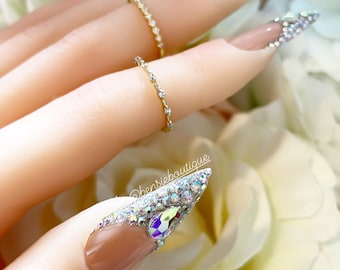 Bling French Tip Press on Nails | Diamanté nails | 3D nails | Nail Gems | Hand crafted press on nails