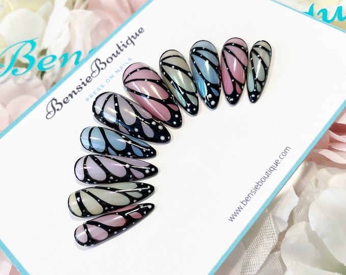 Hand painted Unicorn Chrome Jelly Fairy Wing Press on Nails | Sparkly Nails | Jelly Nails | Jelly Ombre | press on nails